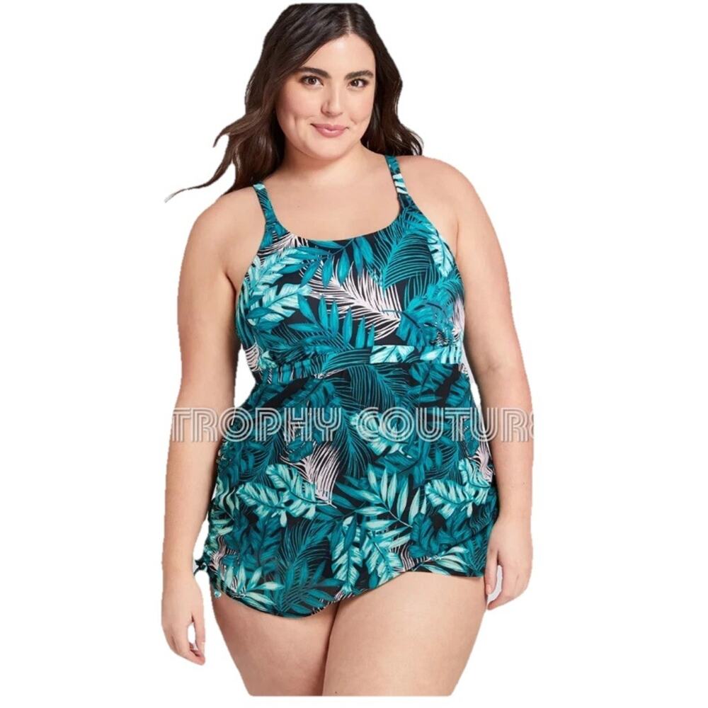Cacique Blue Leaf Print One Piece Swimsuit - Picture 12 of 14